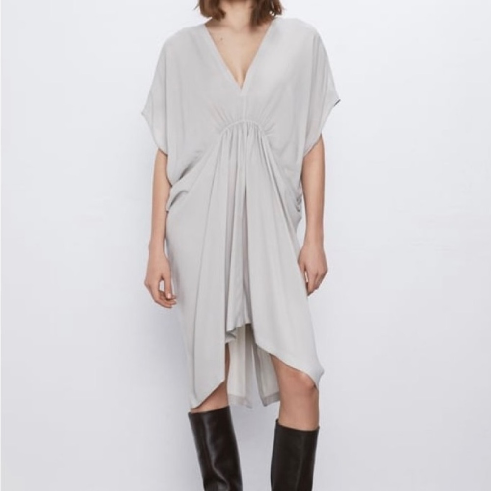 ZARA Asymmetrical Sheer Gray Dress XS